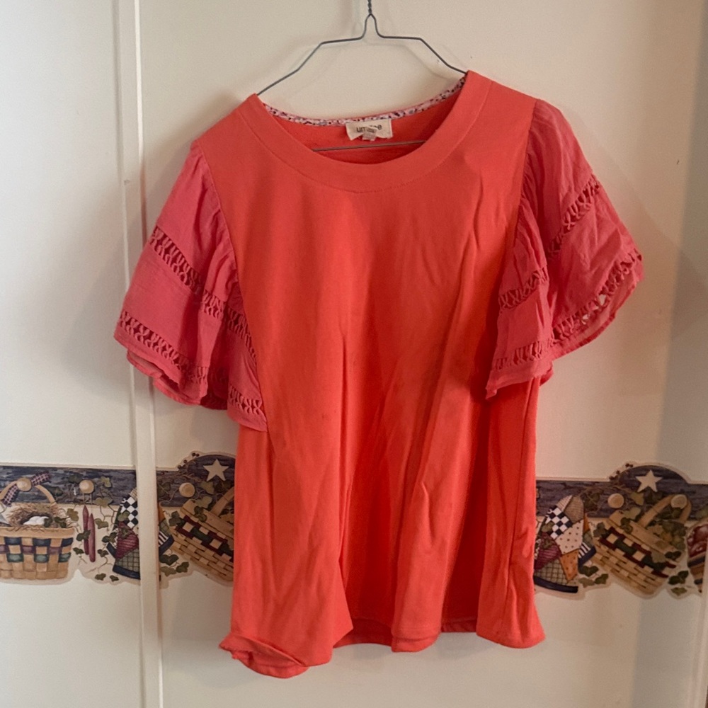 Umgee Coral Blouse with Lace Detail
